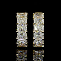 14K Yellow Gold Radiant Cut Lab Diamond Huggie Earrings - 3.03 Carats Total Diamond Weight, E-F VS Clarity, 18 Stones Total - Covaloro Fine Jewelry