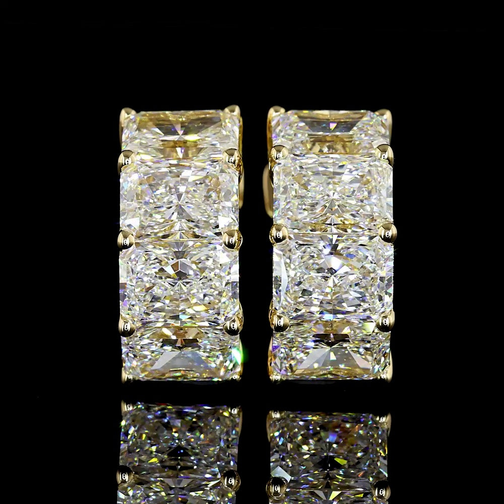 14K Yellow Gold Radiant Cut Lab Diamond Huggie Earrings - 6.03 Carat Total Weight, 8 Stones E-F Color VS Clarity - Covaloro Fine Jewelry