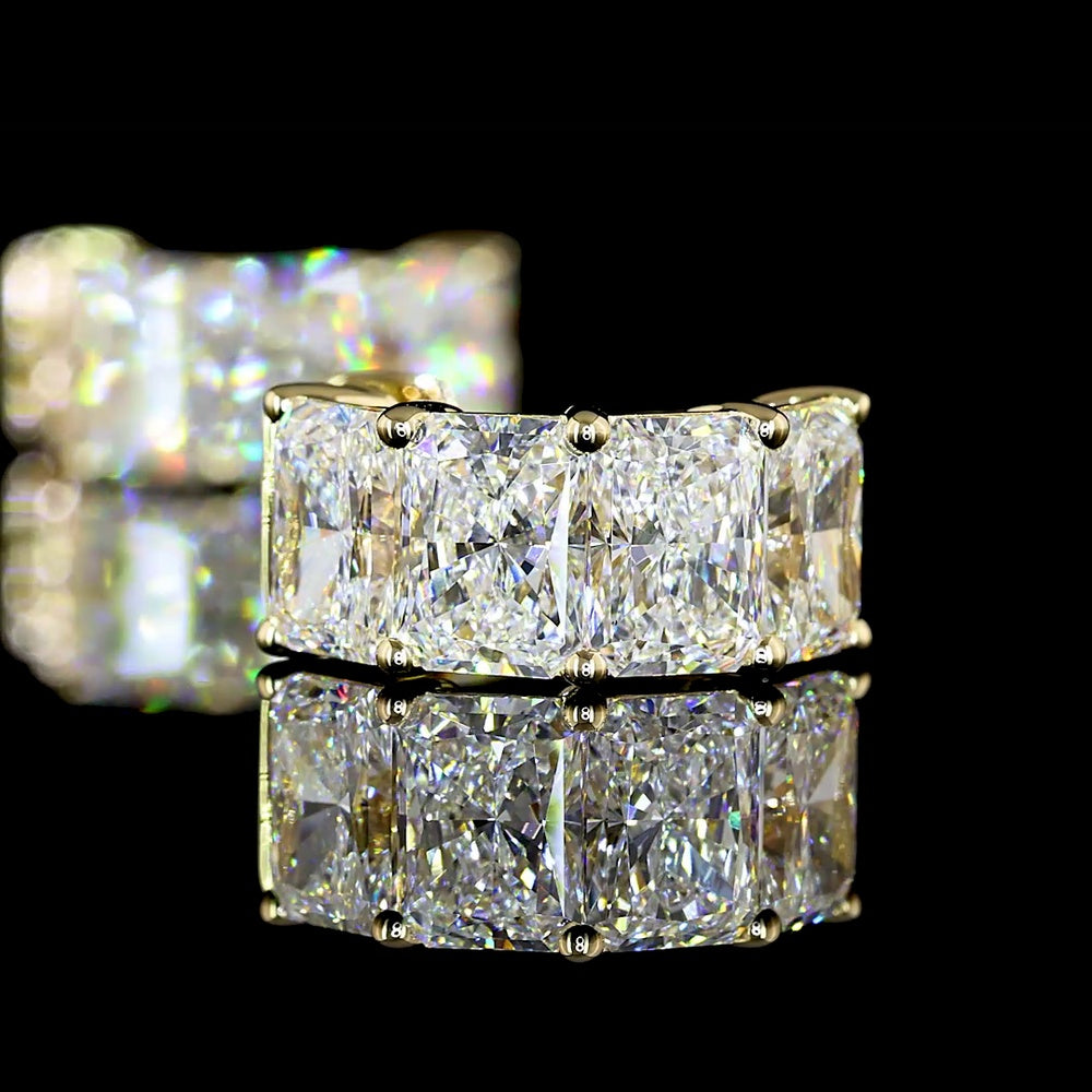 14K Yellow Gold Radiant Cut Lab Diamond Huggie Earrings - 6.03 Carat Total Weight, 8 Stones E-F Color VS Clarity - Covaloro Fine Jewelry