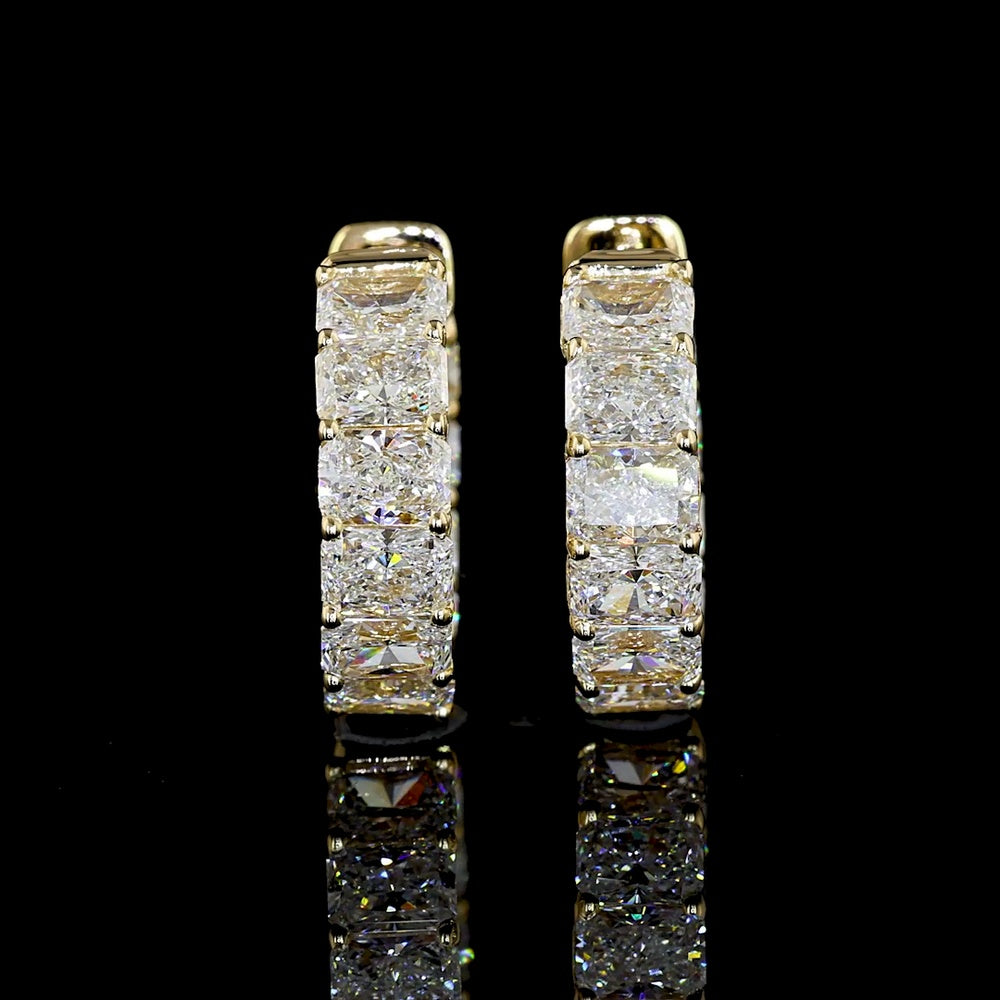 14K Yellow Gold Radiant Cut Lab Diamond Huggie Earrings - 6.68 Carat Total Weight, E-F VS2 Clarity - Covaloro Fine Jewelry