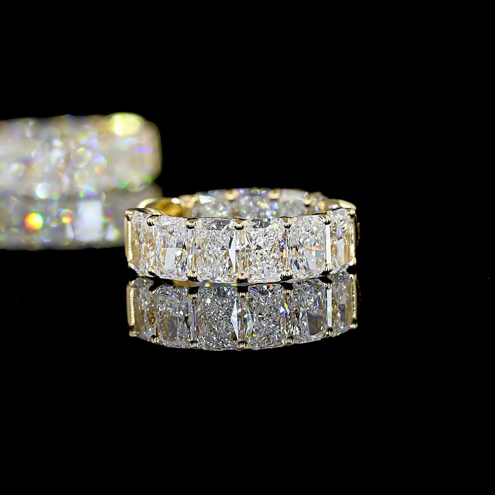 14K Yellow Gold Radiant Cut Lab Diamond Huggie Earrings - 6.68 Carat Total Weight, E-F VS2 Clarity - Covaloro Fine Jewelry