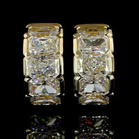 14K Yellow Gold Radiant Cut Lab Diamond Huggie Earrings with Half Bezel Setting - 5.20 Carats Total Diamond Weight - Covaloro Fine Jewelry
