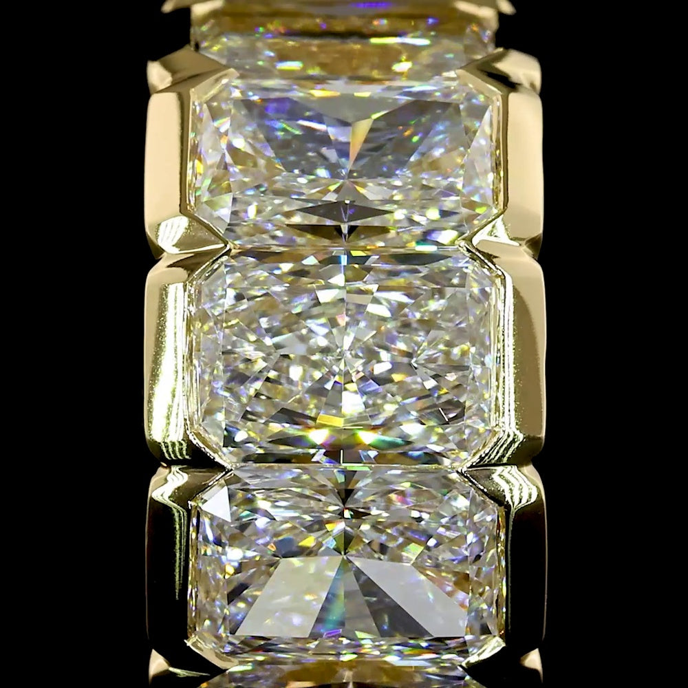 14K Yellow Gold Radiant Cut Lab Diamond Huggie Earrings with Half Bezel Setting - 5.20 Carats Total Diamond Weight - Covaloro Fine Jewelry
