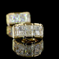 14K Yellow Gold Radiant Cut Lab Diamond Huggie Earrings with Half Bezel Setting - 5.20 Carats Total Diamond Weight - Covaloro Fine Jewelry