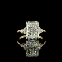14K Yellow Gold Radiant Cut Lab Diamond Ring with Marquise and Round Accents - 4.82 Carat Total Diamond Weight - Covaloro Fine Jewelry