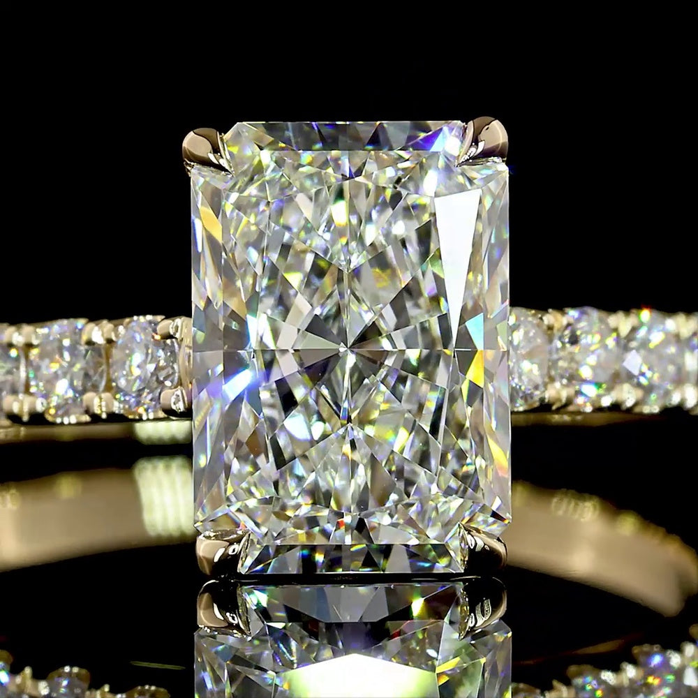 14K Yellow Gold Radiant Cut Lab Diamond Solitaire Engagement Ring with Pavé Shank - 2.75 Carat Total Diamond Weight - Covaloro Fine Jewelry