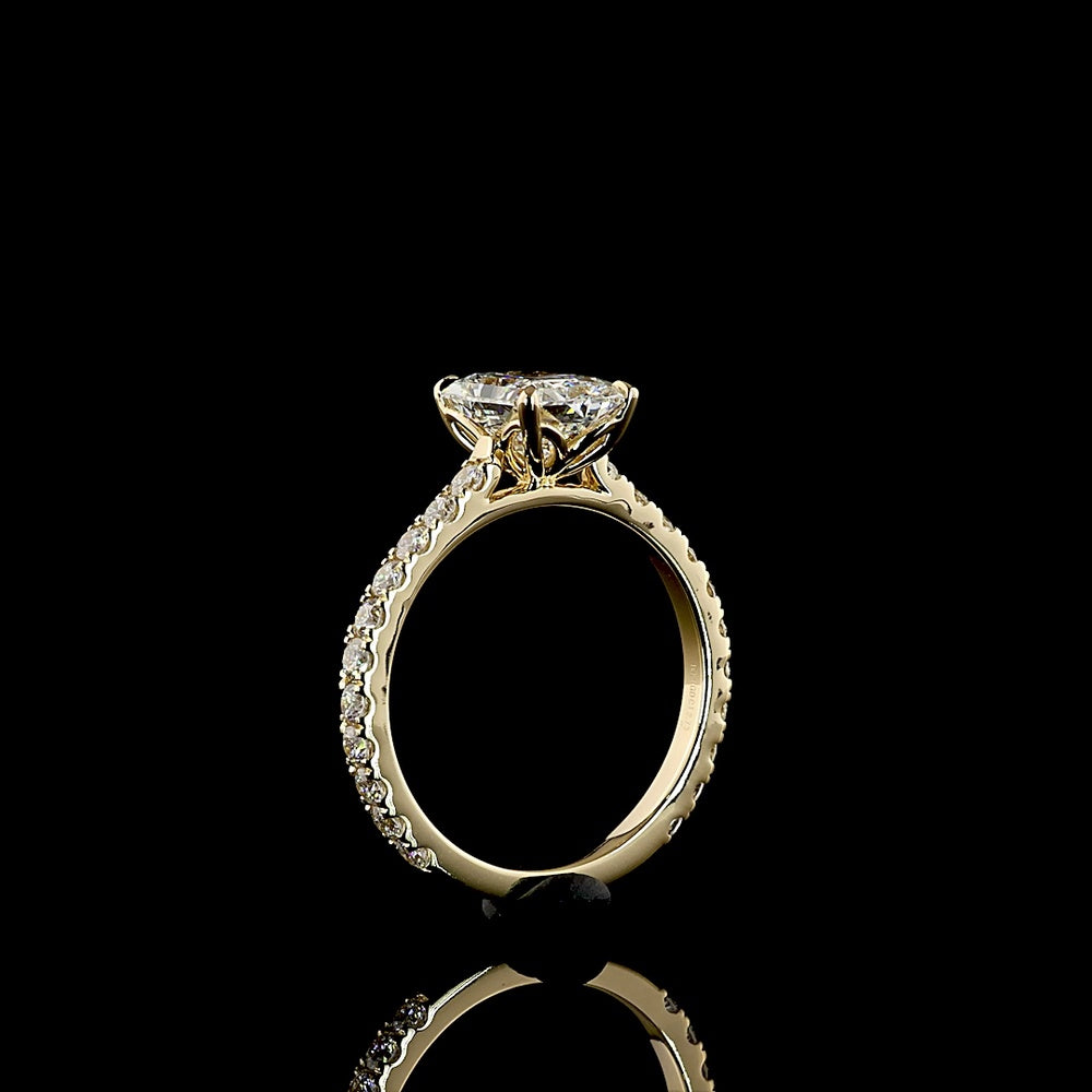 14K Yellow Gold Radiant Cut Lab Diamond Solitaire Engagement Ring with Pavé Shank - 2.75 Carat Total Diamond Weight - Covaloro Fine Jewelry