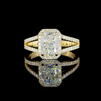 14K Yellow Gold Radiant Cut Lab Diamond Split Shank Halo Ring - 3.01 Carat Center with 0.60 Carat Accent Diamonds, Total 3.61 Carats, GIA Certified - Covaloro Fine Jewelry