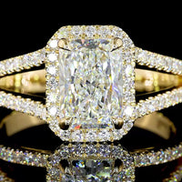 14K Yellow Gold Radiant Cut Lab Diamond Split Shank Halo Ring - 3.01 Carat Center with 0.60 Carat Accent Diamonds, Total 3.61 Carats, GIA Certified - Covaloro Fine Jewelry