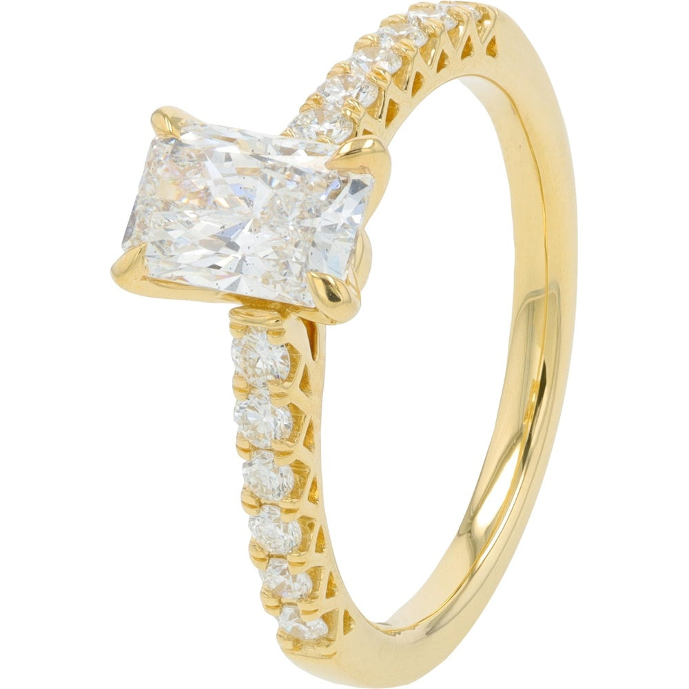 14K Yellow Gold Radiant Cut Lab Grown Diamond Engagement Ring with Accented Band - 1.25 Carat Total Diamond Weight