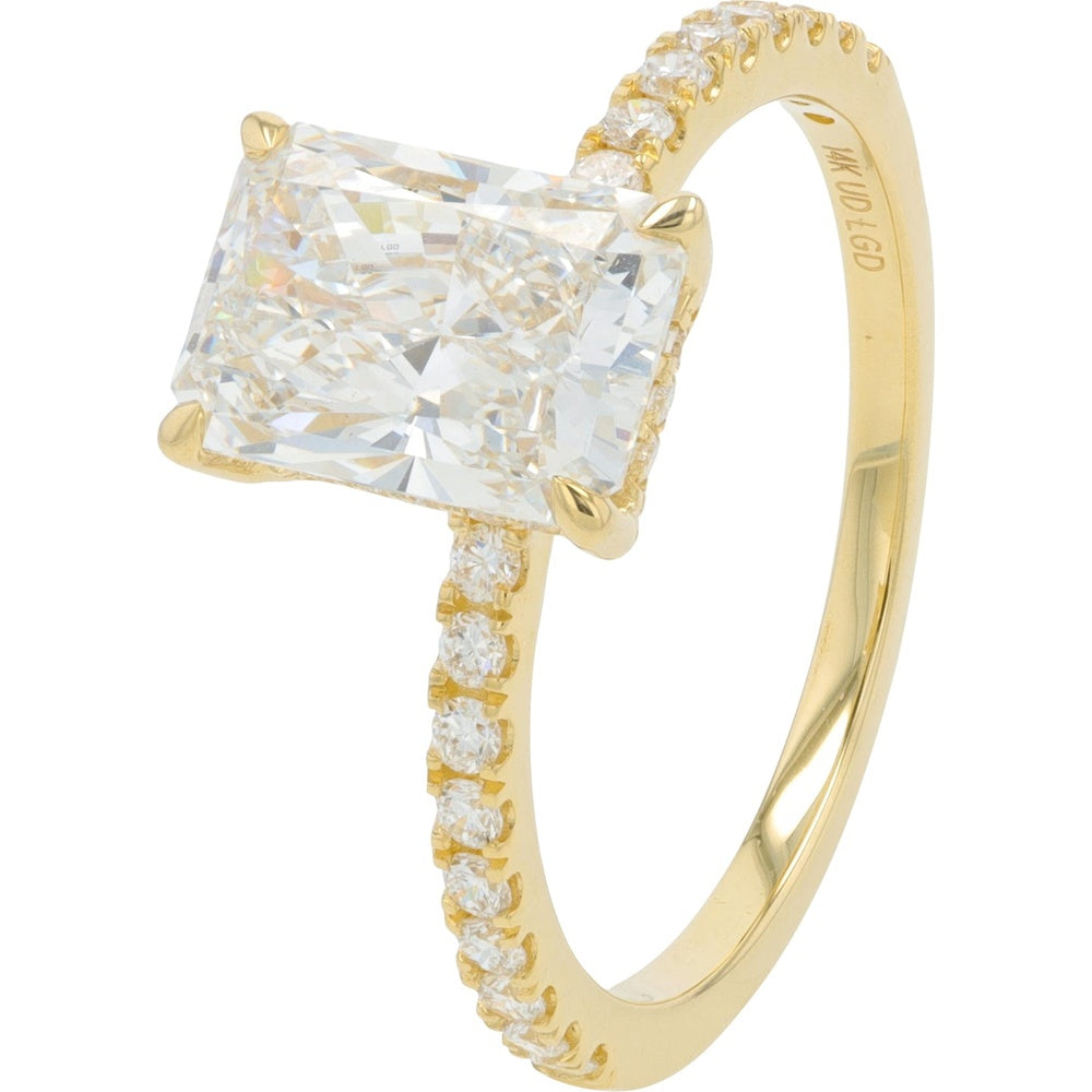 14K Yellow Gold Radiant Cut Lab Grown Diamond Engagement Ring with Accented Band - 2.25 Carat Total Diamond Weight
