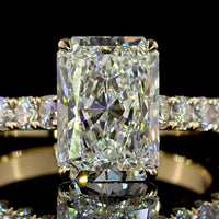 14K Yellow Gold Radiant Cut Solitaire Diamond Shank Ring with 3.07 Carats Center and 0.93 Carats Brilliant Side Stones - 4.00 Carats Total Diamond Weight, E VVS2 IGI Certified - Covaloro Fine Jewelry
