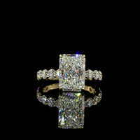 14K Yellow Gold Radiant Cut Solitaire Ring with Brilliant Round Diamond Accents - 5.43 Carats Total Diamond Weight (Lab Grown, IGI Certified) - Covaloro Fine Jewelry