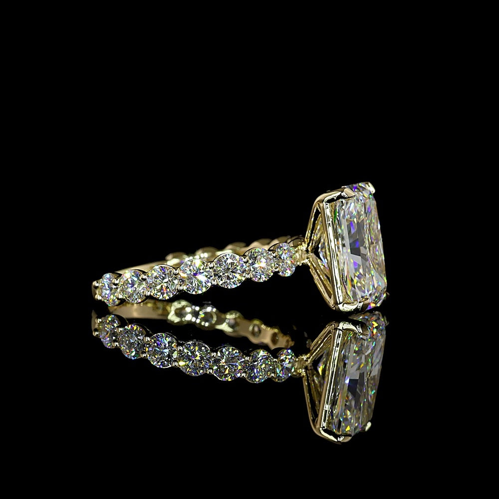 14K Yellow Gold Radiant Cut Solitaire Ring with Brilliant Round Diamond Accents - 5.43 Carats Total Diamond Weight (Lab Grown, IGI Certified) - Covaloro Fine Jewelry