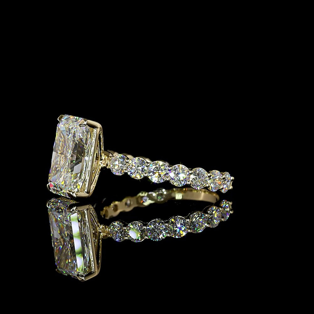 14K Yellow Gold Radiant Cut Solitaire Ring with Brilliant Round Diamond Accents - 5.43 Carats Total Diamond Weight (Lab Grown, IGI Certified) - Covaloro Fine Jewelry