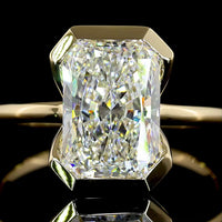 14K Yellow Gold Radiant Cut Solitaire Ring with Half Bezel Setting and 3.02 Carat E VVS2 Lab Diamond - Covaloro Fine Jewelry