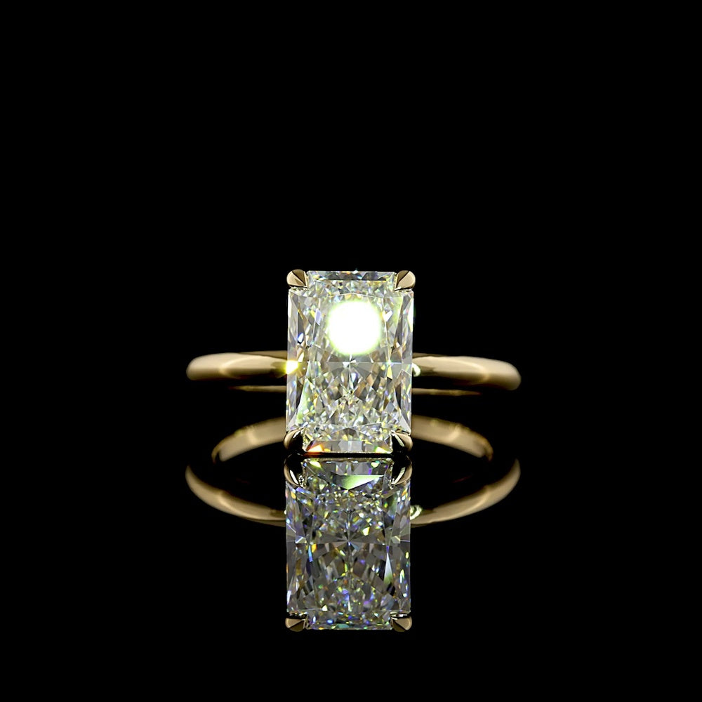 14K Yellow Gold Radiant Cut Solitaire Ring with Lab Grown E-VVS2 Diamond - 3.16 Carat Total Weight - Covaloro Fine Jewelry