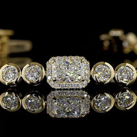14K Yellow Gold Radiant Cut Tennis Bracelet with East-West Center Diamond and Bezel-Prong Setting - 4.32 Carats Total Lab Diamond Weight - Covaloro Fine Jewelry