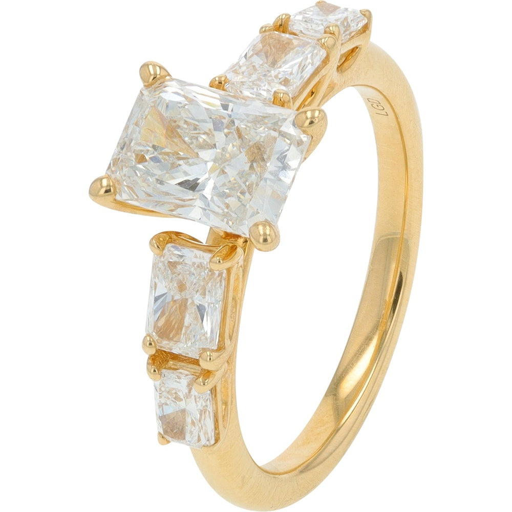 14K Yellow Gold Radiant Cut Three Stone Lab Grown Diamond Engagement Ring - 2.50 Carat Total Diamond Weight