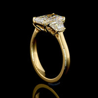 14K Yellow Gold Radiant Cut Three Stone Ring with 1.60 Carats D VVS2 Center Diamond and 0.63 Carats Trapezoid Side Stones - 2.23 Carats Total Diamond Weight - Covaloro Fine Jewelry