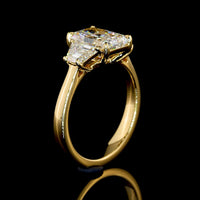 14K Yellow Gold Radiant Cut Three Stone Ring with 1.60 Carats D VVS2 Center Diamond and 0.63 Carats Trapezoid Side Stones - 2.23 Carats Total Diamond Weight - Covaloro Fine Jewelry
