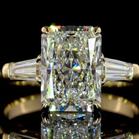 14K Yellow Gold Radiant Cut Three Stone Ring with Tapered Baguette Lab Diamonds - 3.61 Carats Total Diamond Weight - Covaloro Fine Jewelry