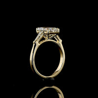 14K Yellow Gold Radiant Cut Three Stone Ring with Tapered Baguette Lab Diamonds - 3.61 Carats Total Diamond Weight - Covaloro Fine Jewelry