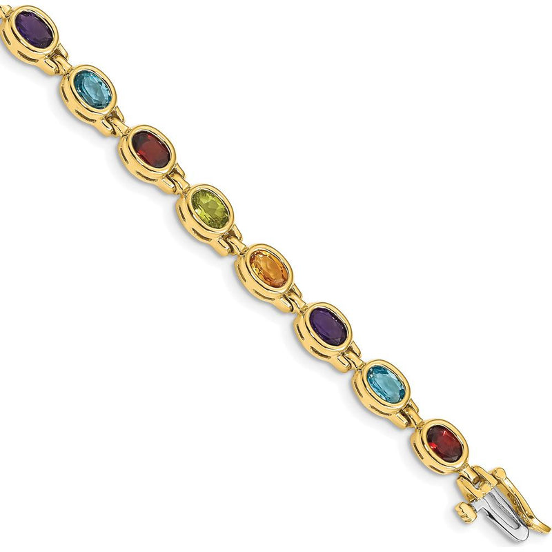 14K Yellow Gold Rainbow Gemstone Bracelet with Garnet, Peridot, Citrine, Amethyst, and Swiss Blue Topaz - 2.45 Carats Total Gemstone Weight by Monteluci Fine Jewelry