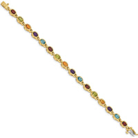 14K Yellow Gold Rainbow Gemstone Bracelet with Garnet, Peridot, Citrine, Amethyst, and Swiss Blue Topaz - 2.45 Carats Total Gemstone Weight by Monteluci Fine Jewelry