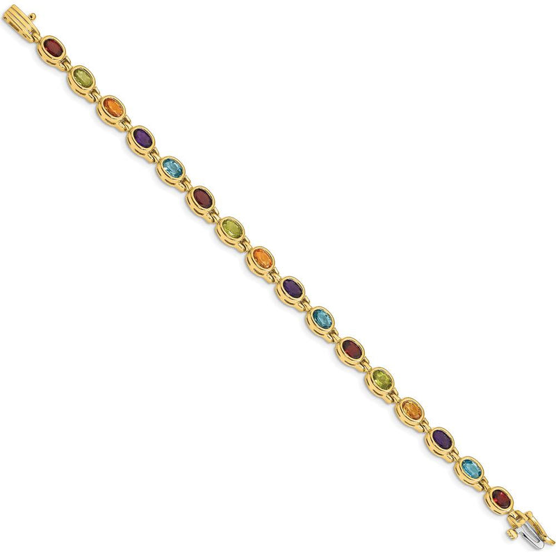 14K Yellow Gold Rainbow Gemstone Bracelet with Garnet, Peridot, Citrine, Amethyst, and Swiss Blue Topaz - 2.45 Carats Total Gemstone Weight by Monteluci Fine Jewelry