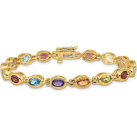 14K Yellow Gold Rainbow Gemstone Bracelet with Garnet, Peridot, Citrine, Amethyst, and Swiss Blue Topaz - 2.45 Carats Total Gemstone Weight by Monteluci Fine Jewelry