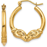 14K Yellow Gold Ram Hoop Earrings with Polished Finish - 17mm Length by 0