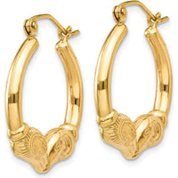 14K Yellow Gold Ram Hoop Earrings with Polished Finish - 17mm Length by 0
