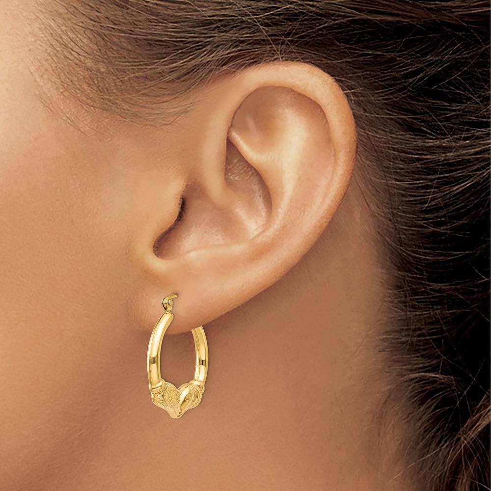 14K Yellow Gold Ram Hoop Earrings with Polished Finish - 17mm Length by 0