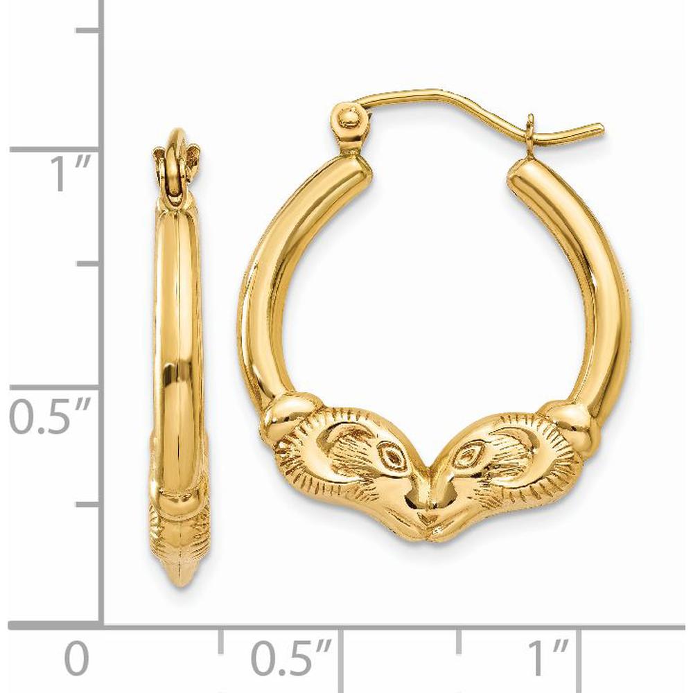 14K Yellow Gold Ram Hoop Earrings with Polished Finish - 17mm Length by 0