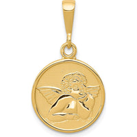 14K Yellow Gold Raphael Angel Round Pendant with Polished and Satin Finish by Oro Pregiato
