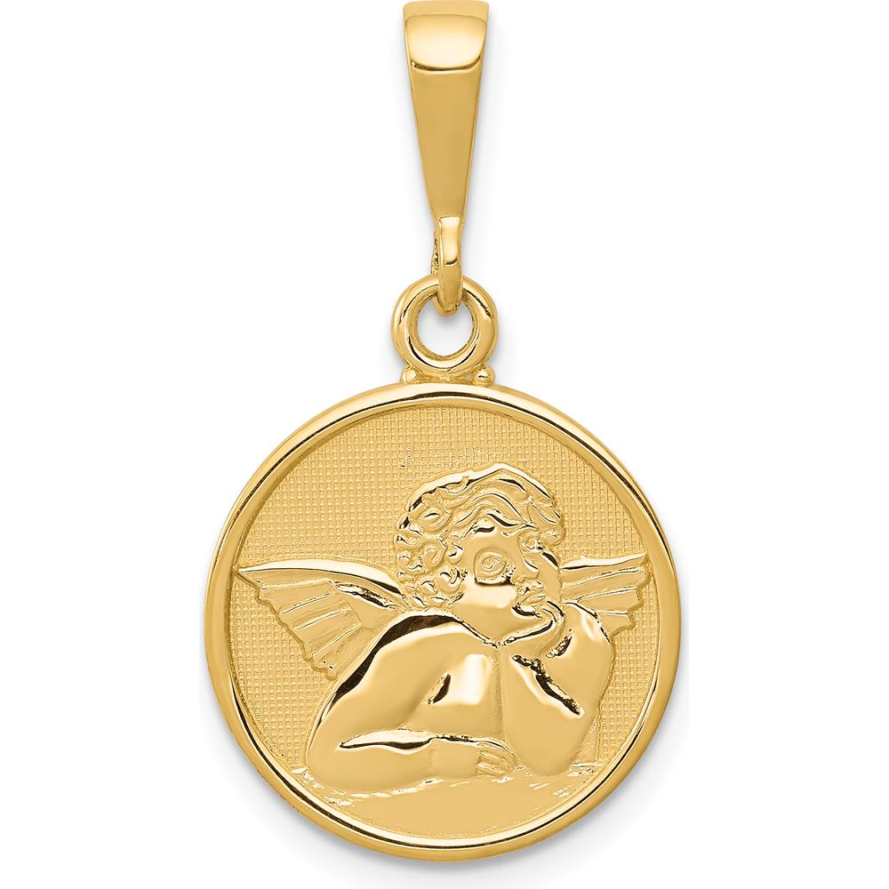 14K Yellow Gold Raphael Angel Round Pendant with Polished and Satin Finish by Oro Pregiato