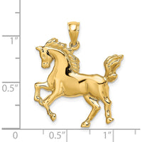 14K Yellow Gold Rearing Horse Pendant - 32.3mm Length by Oro Pregiato
