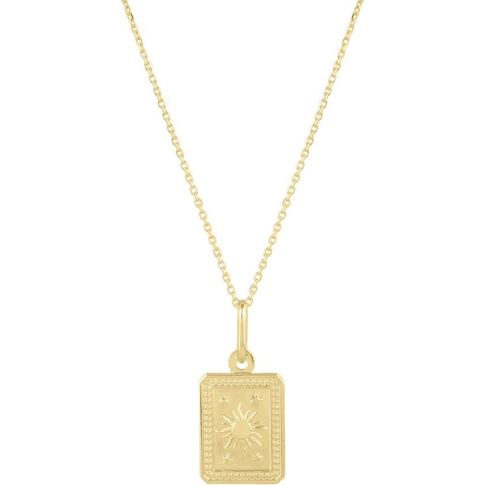 14K Yellow Gold Rectangle Sun & Stars Pendant Necklace on 18" Chain - 2.83g by Orozza Fine Jewelry