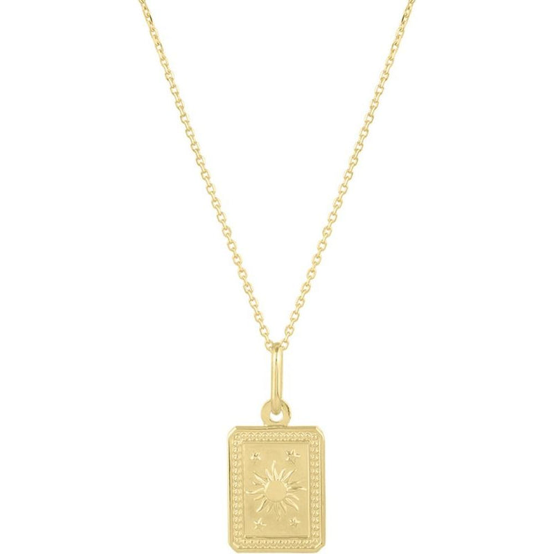 14K Yellow Gold Rectangle Sun Stars Pendant Necklace on 18