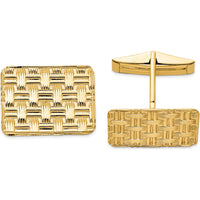 14K Yellow Gold Rectangular Basketweave Textured Cuff Links - Polished Solid Gold Men's Accessory by Oro Pregiato
