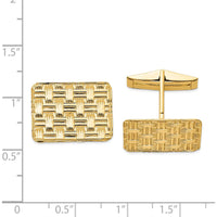 14K Yellow Gold Rectangular Basketweave Textured Cuff Links - Polished Solid Gold Men's Accessory by Oro Pregiato