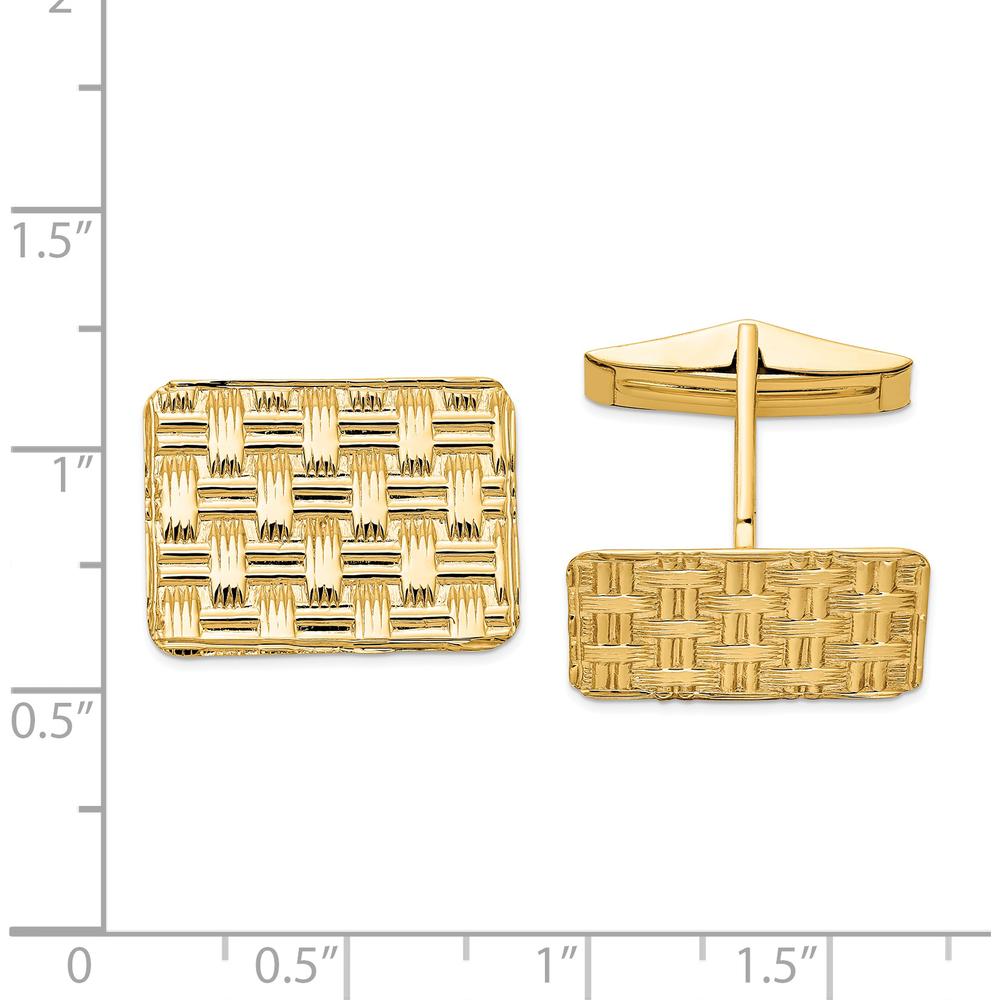 14K Yellow Gold Rectangular Basketweave Textured Cuff Links - Polished Solid Gold Men's Accessory by Oro Pregiato