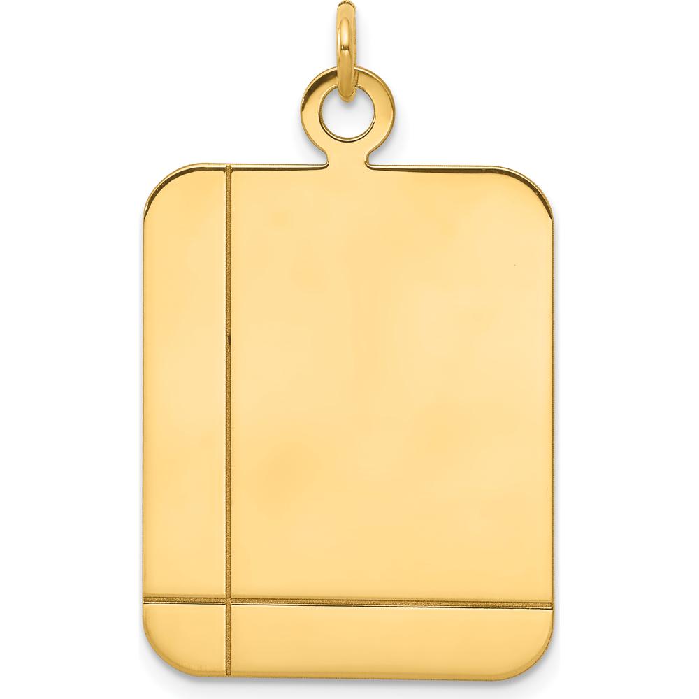 14K Yellow Gold Rectangular Engravable Disc Charm - Polished Finish, 33mm Length by Oro Pregiato
