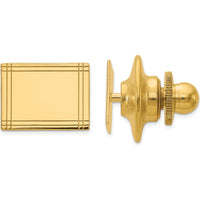 14K Yellow Gold Rectangular Engravable Tie Tac with Line Detail by Oro Pregiato