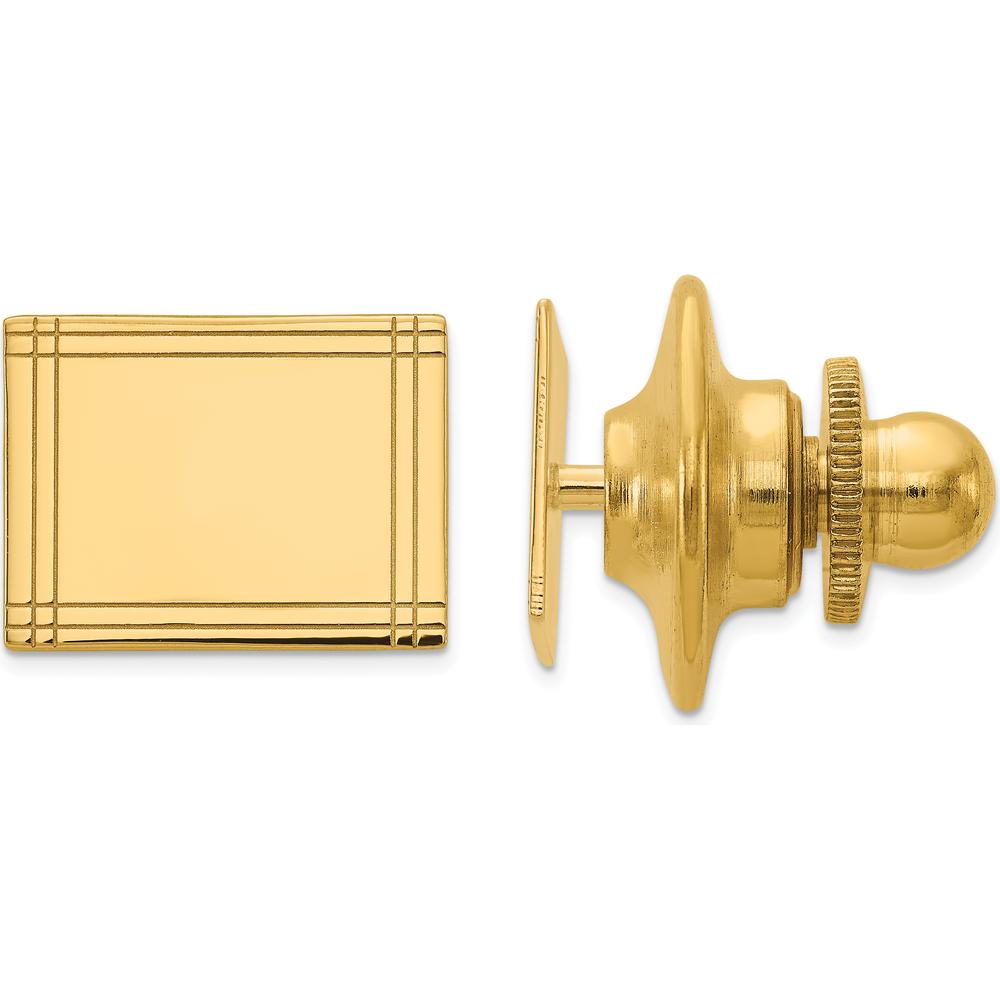 14K Yellow Gold Rectangular Engravable Tie Tac with Line Detail by Oro Pregiato