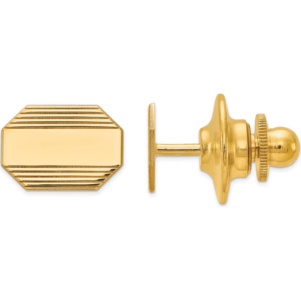 14K Yellow Gold Rectangular Octagon Tie Tac with Grooved Line Design by 0