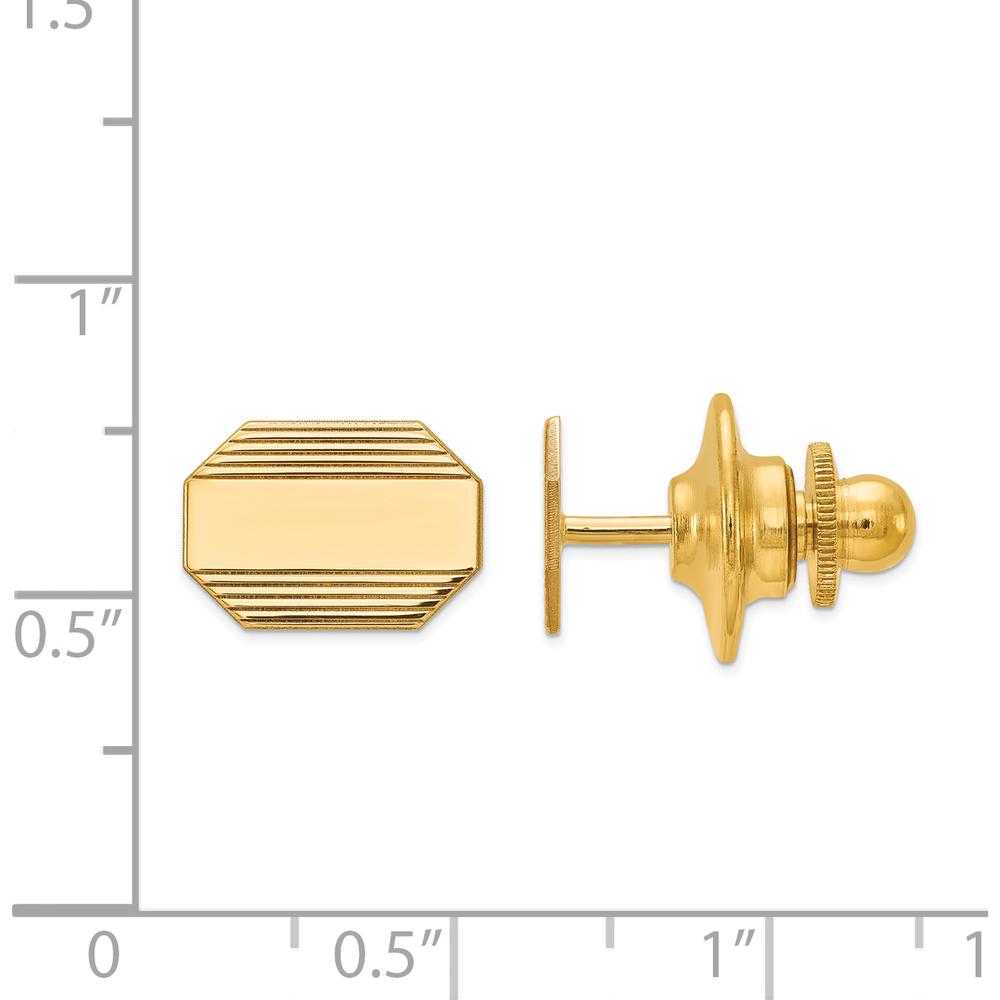 14K Yellow Gold Rectangular Octagon Tie Tac with Grooved Line Design by 0