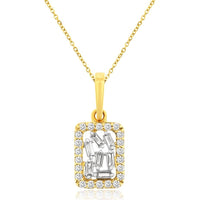 14K Yellow Gold Rectangular Pendant with Baguette and Round Diamond Halo - 0.20 Carat Total Diamond Weight - Royal Jewelry