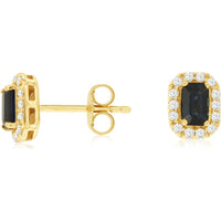 14K Yellow Gold Rectangular Sapphire and Diamond Halo Stud Earrings - 0.74 Carat Total Sapphire Weight and 0.20 Carat Total Diamond Weight - Royal Jewelry